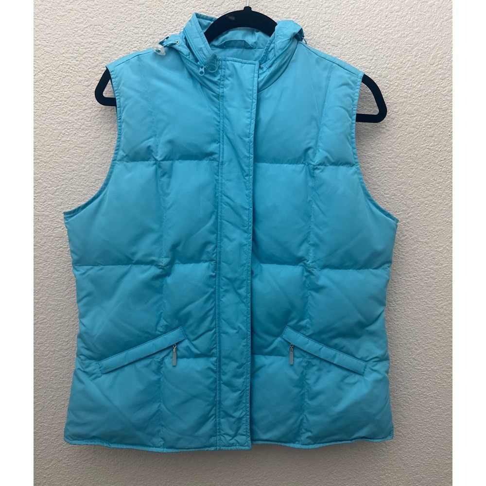 Talbots Blue Hooded Quilted Puffer Goose Down Vest Size Medium